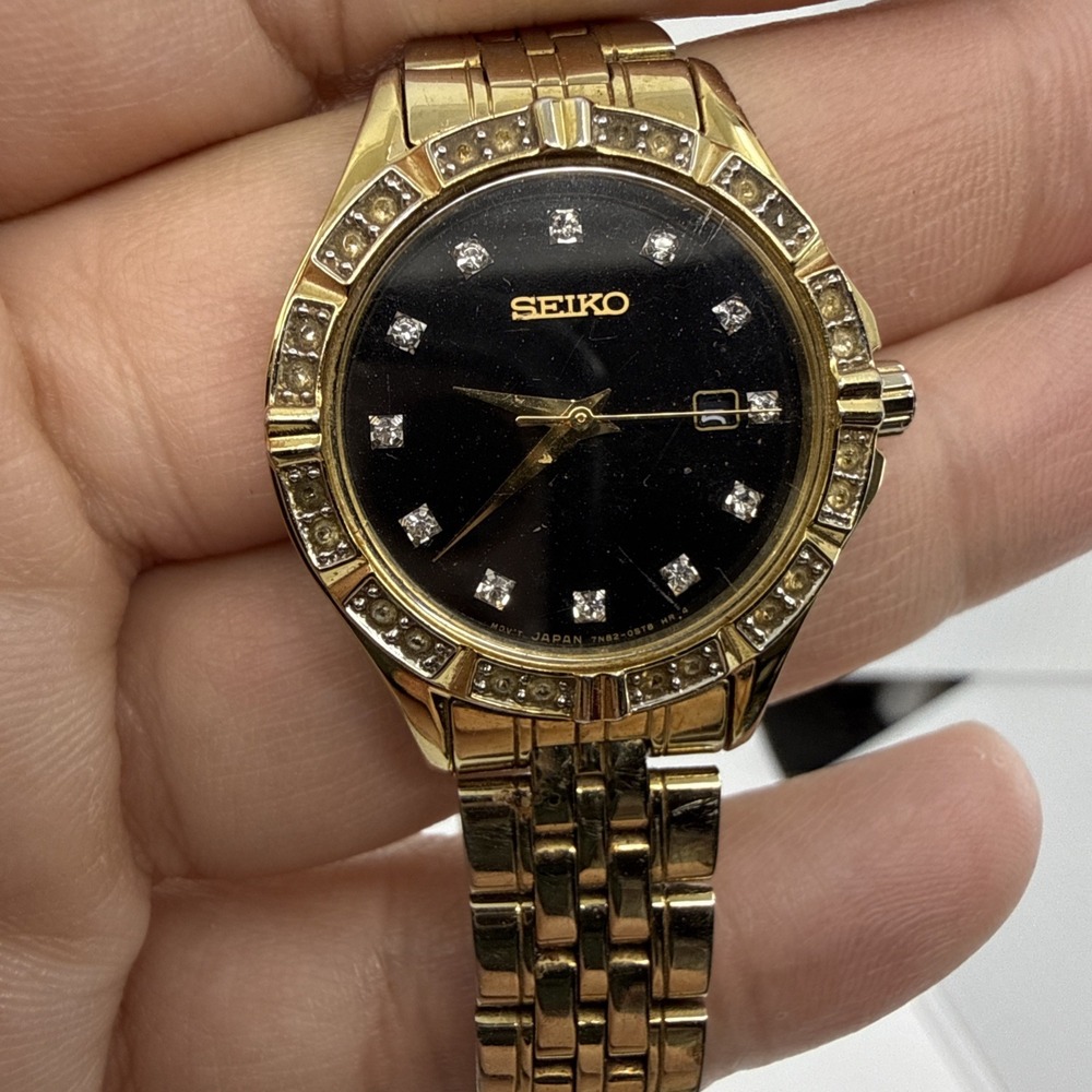 Seiko Watch Crystal Markers & Date Scroll Women's Battery Works Read 7N82